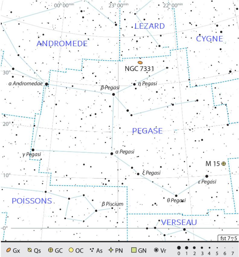 Carte générale de la constellation Pégase avec conseils pour son observation. J. Scholten